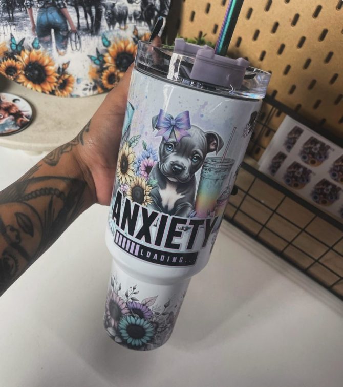 Cute Dog Flower Custom Stanley Quencher 40Oz Stainless Steel Tumbler With Handle - Image 2
