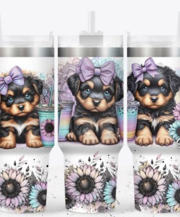 Cute Dog Flower Custom Stanley Quencher 40Oz Stainless Steel Tumbler With Handle