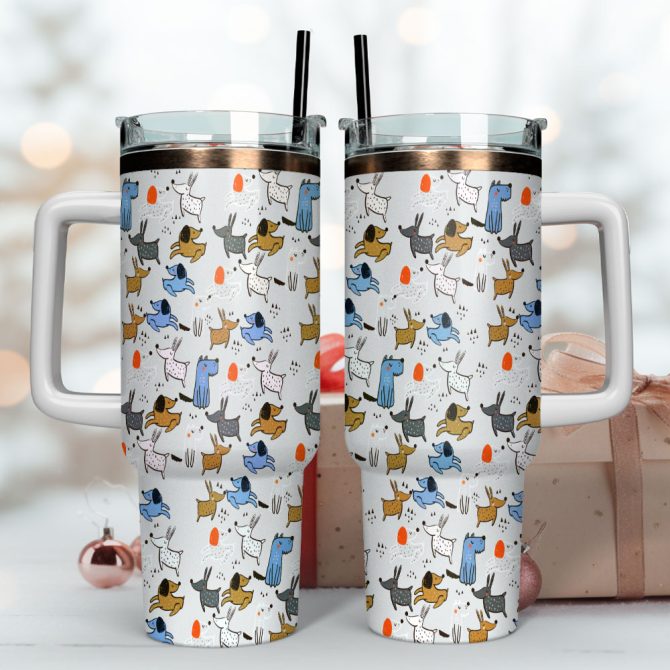 Cute Dogs Custom Stanley Quencher 40Oz Stainless Steel Tumbler With Handle - Image 4