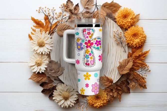 Cute Flower Custom Stanley Quencher 40Oz Stainless Steel Tumbler - Image 3