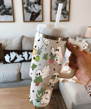 Cute Ghost Plant Custom Stanley Quencher 40Oz Stainless Steel Tumbler