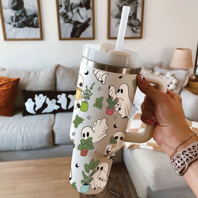 Cute Ghost Plant Custom Stanley Quencher 40Oz Stainless Steel Tumbler