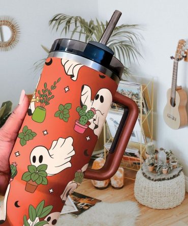 Cute Ghost Plant Custom Stanley Quencher 40Oz Stainless Steel Tumbler