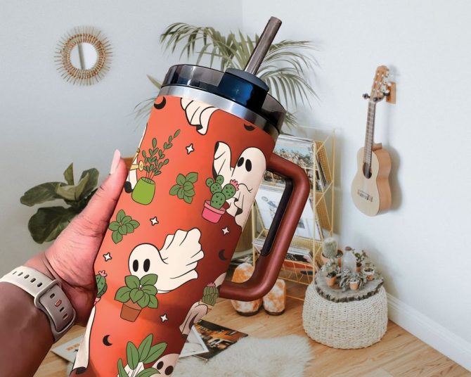 Cute Ghost Plant Custom Stanley Quencher 40Oz Stainless Steel Tumbler