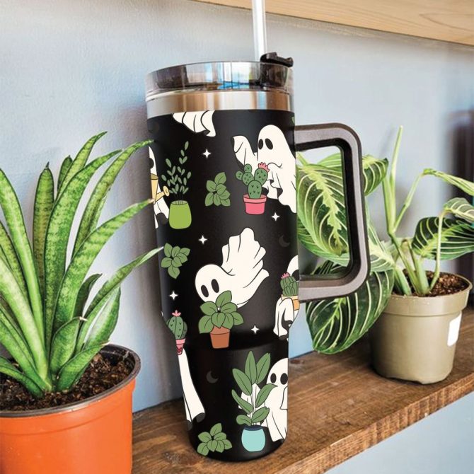 Cute Ghost Plant Custom Stanley Quencher 40Oz Stainless Steel Tumbler