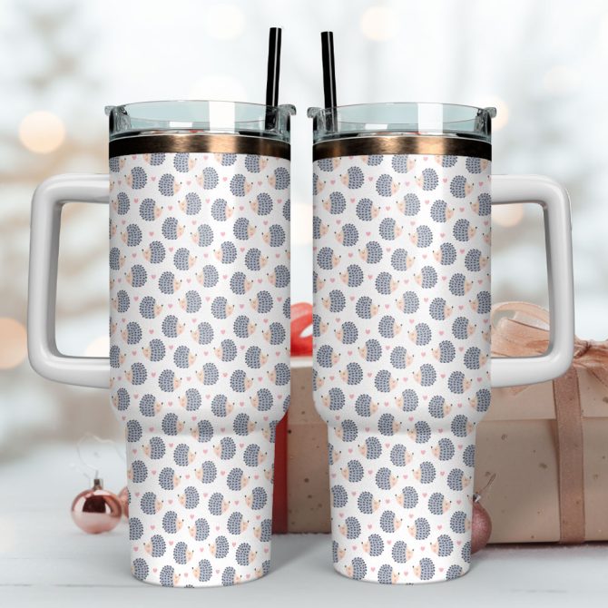 Cute Hedgehog Custom Stanley Quencher 40Oz Stainless Steel Tumbler With Handle - Image 4