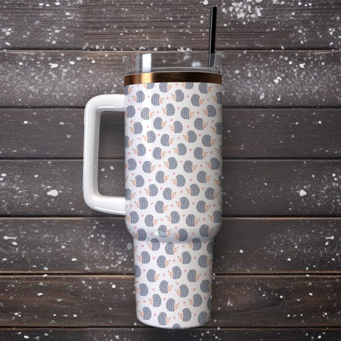 Cute Hedgehog Custom Stanley Quencher 40Oz Stainless Steel Tumbler With Handle - Image 2
