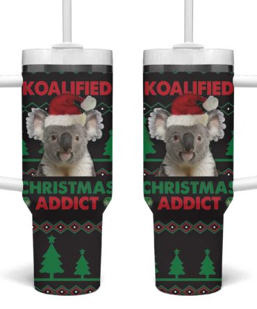 Cute Koala Koalified Christmas Addict Custom Stanley Quencher 40Oz Stainless Steel Tumbler With Handle