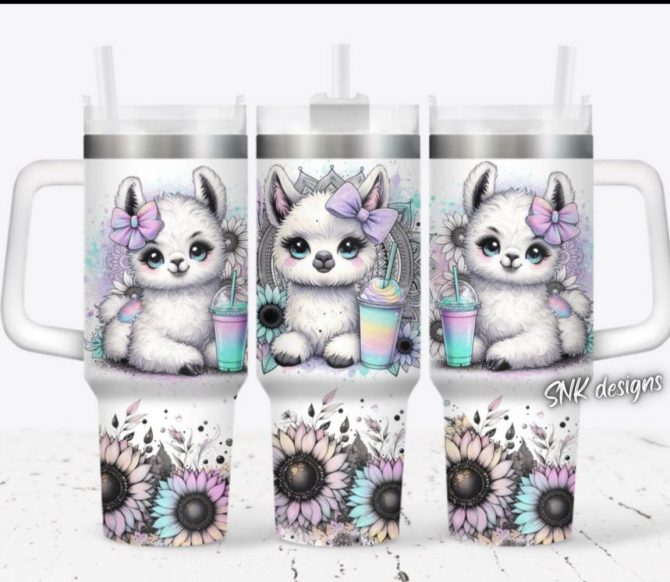 Cute Llama Flower Custom Stanley Quencher 40Oz Stainless Steel Tumbler With Handle
