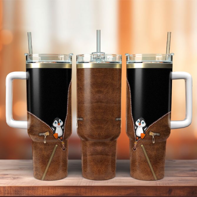 Cute Penguin Custom Stanley Quencher 40Oz Stainless Steel Tumbler With Handle