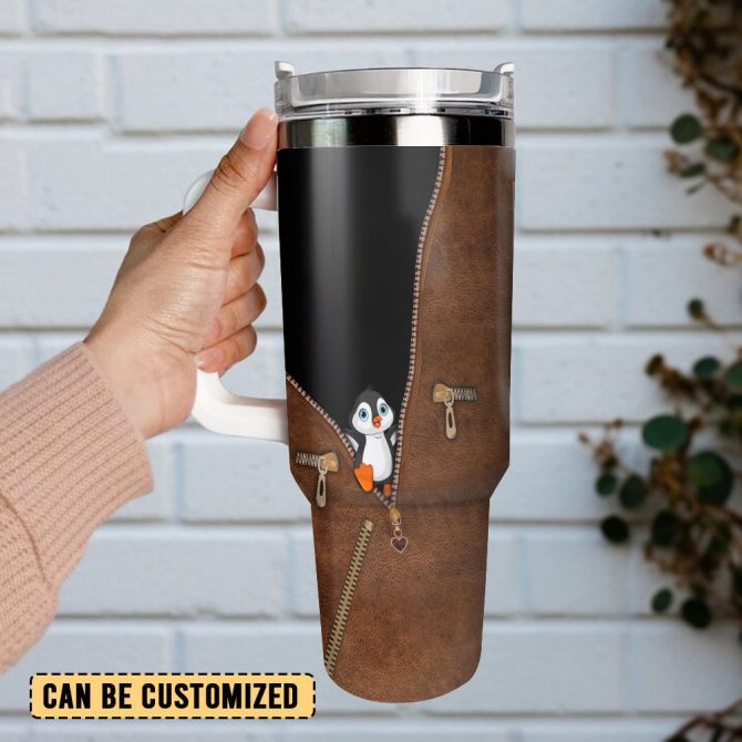 Cute Penguin Custom Stanley Quencher 40Oz Stainless Steel Tumbler With Handle - Image 3