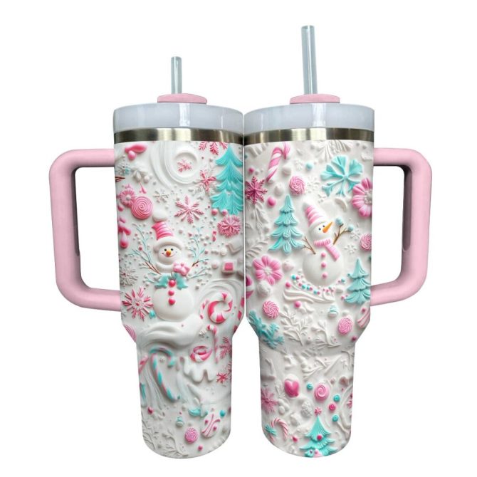 Cute Snowman Lovely Christmas Custom Stanley Quencher 40Oz Stainless Steel Tumbler With Handle - Image 3
