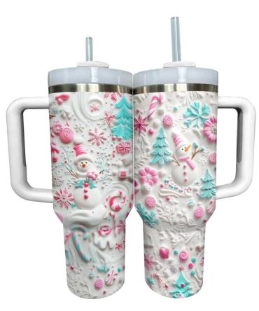 Cute Snowman Lovely Christmas Custom Stanley Quencher 40Oz Stainless Steel Tumbler With Handle