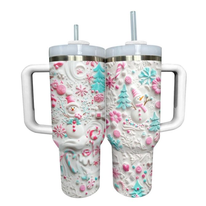 Cute Snowman Lovely Christmas Custom Stanley Quencher 40Oz Stainless Steel Tumbler With Handle