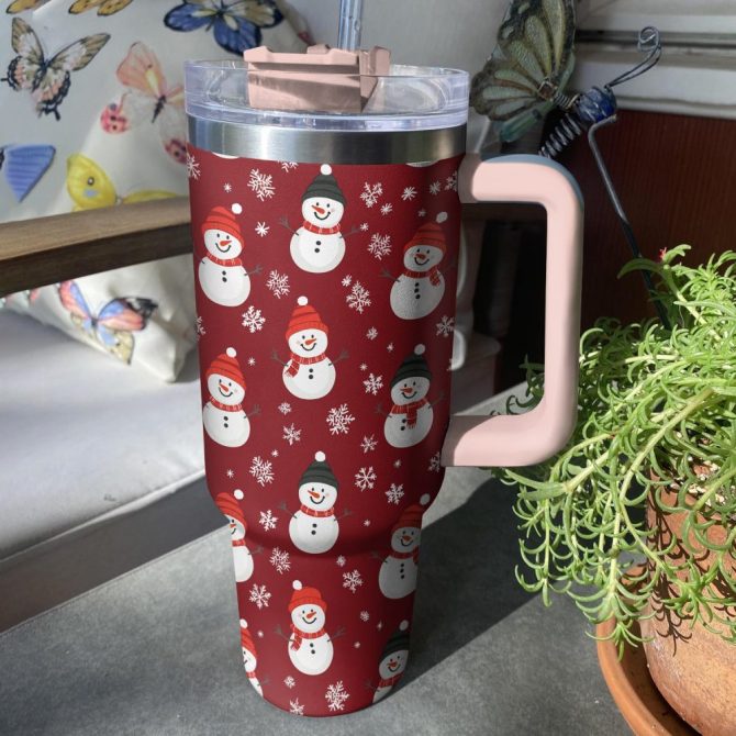 Cute Snowman Pattern Christmas Custom Stanley Quencher 40Oz Stainless Steel Tumbler With Handle - Image 2
