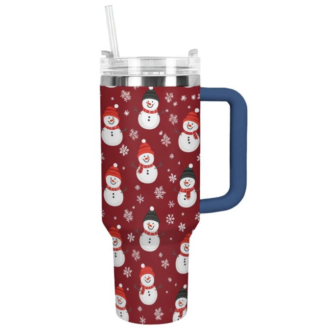 Cute Snowman Pattern Christmas Custom Stanley Quencher 40Oz Stainless Steel Tumbler With Handle