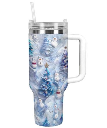 Cute Snowmen Christmas Custom Stanley Quencher 40Oz Stainless Steel Tumbler With Handle