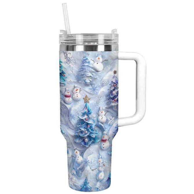 Cute Snowmen Christmas Custom Stanley Quencher 40Oz Stainless Steel Tumbler With Handle