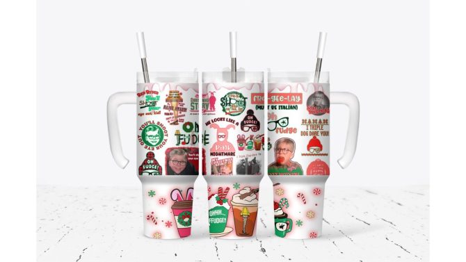 Cute Sticker Christmas Story Tv Series Custom Stanley Quencher 40Oz Stainless Steel Tumbler With Handle
