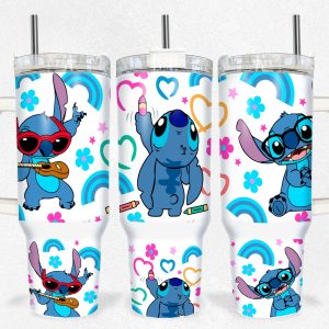 Cute Stitch Disney Cartoon Custom Stanley Quencher 40Oz Stainless Steel Tumbler With Handle