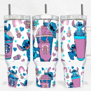 Cute Stitch Disney Cartoon Custom Stanley Quencher 40Oz Stainless Steel Tumbler With Handle