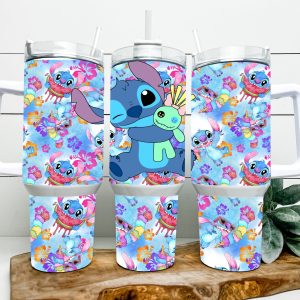 Cute Stitch Disney Cartoon Custom Stanley Quencher 40Oz Stainless Steel Tumbler With Handle