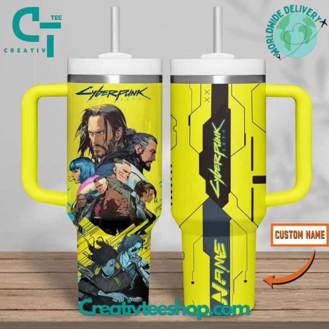 Cyberpunk 2077 Games Custom Stanley Quencher 40Oz Stainless Steel Tumbler With Handle - Image 3