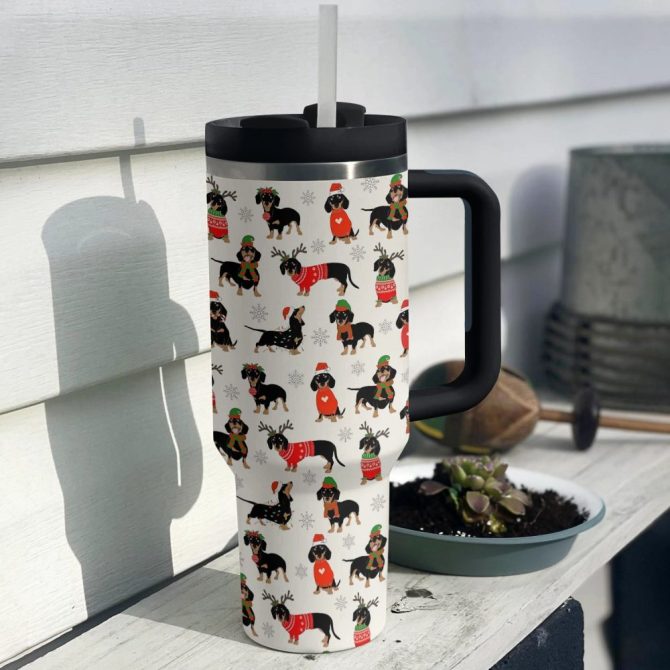 Dachshund Christmas Cheer Custom Stanley Quencher 40Oz Stainless Steel Tumbler With Handle - Image 3