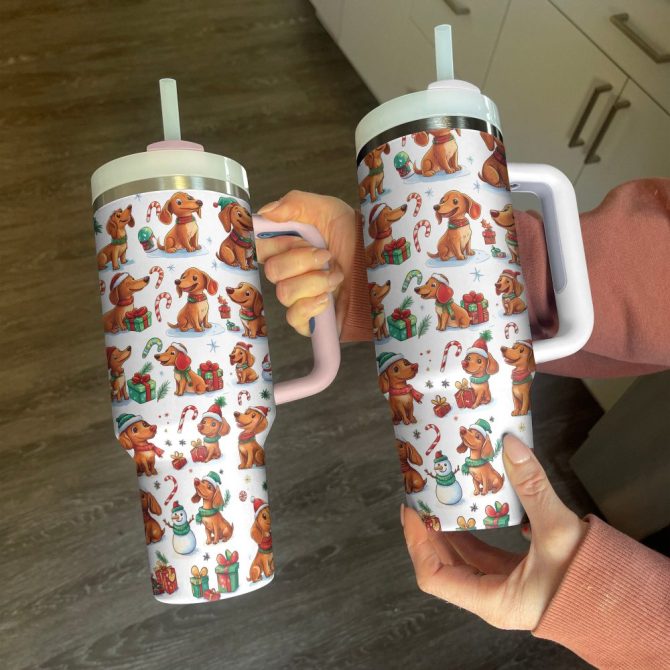 Dachshund Christmas Custom Stanley Quencher 40Oz Stainless Steel Tumbler With Handle - Image 3