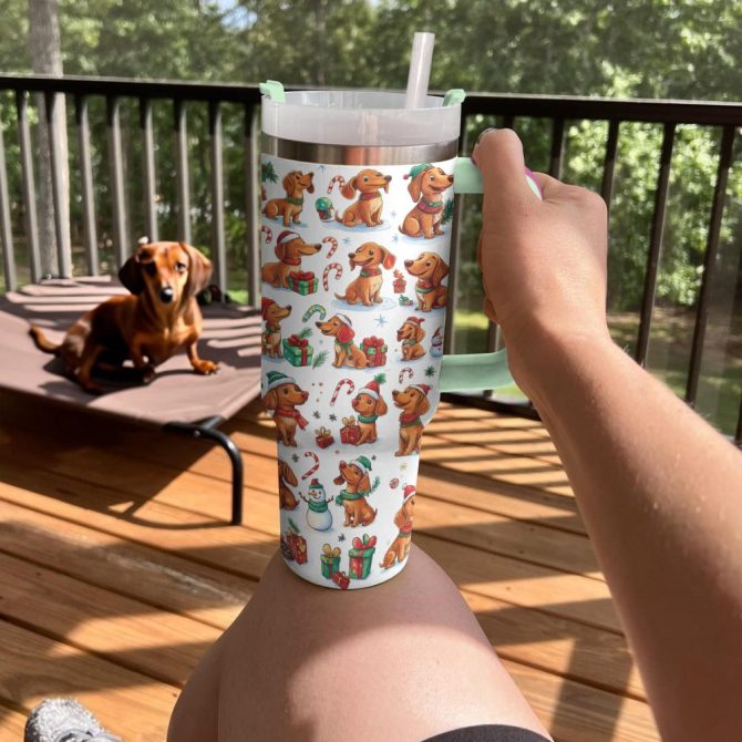 Dachshund Christmas Custom Stanley Quencher 40Oz Stainless Steel Tumbler With Handle - Image 2