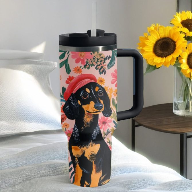 Dachshund Dog Custom Stanley Quencher 40Oz Stainless Steel Tumbler With Handle - Image 4