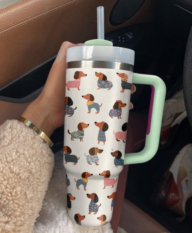 Dachshund Dog Custom Stanley Quencher 40Oz Stainless Steel Tumbler With Handle - Image 4