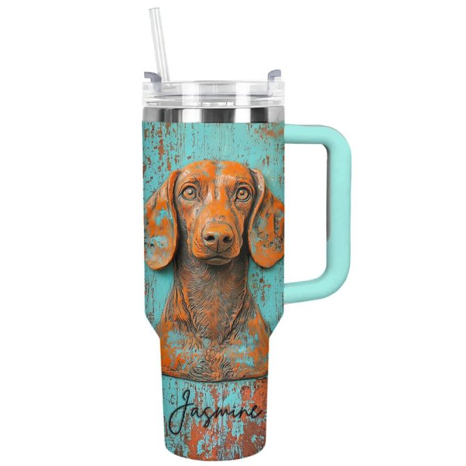Dachshund Dog Custom Stanley Quencher 40Oz Stainless Steel Tumbler With Handle