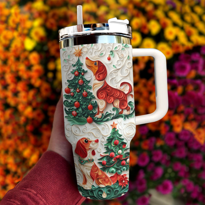 Dachshund Dog Custom Stanley Quencher 40Oz Stainless Steel Tumbler With Handle - Image 4