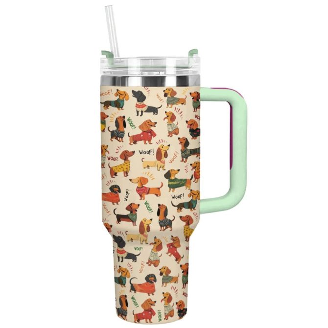 Dachshund Dog Custom Stanley Quencher 40Oz Stainless Steel Tumbler With Handle