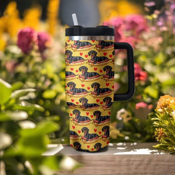 Dachshund Dog Custom Stanley Quencher 40Oz Stainless Steel Tumbler With Handle - Image 3