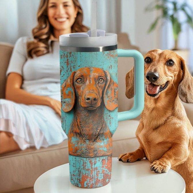 Dachshund Dog Custom Stanley Quencher 40Oz Stainless Steel Tumbler With Handle - Image 2