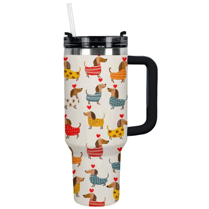 Dachshund Dog Custom Stanley Quencher 40Oz Stainless Steel Tumbler With Handle