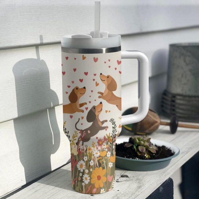 Dachshund Dog Custom Stanley Quencher 40Oz Stainless Steel Tumbler With Handle - Image 4