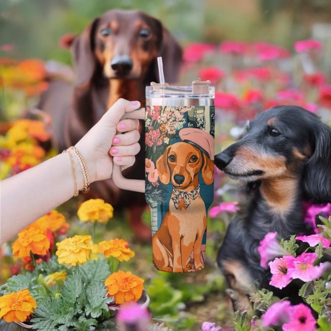 Dachshund Dog Custom Stanley Quencher 40Oz Stainless Steel Tumbler With Handle - Image 4