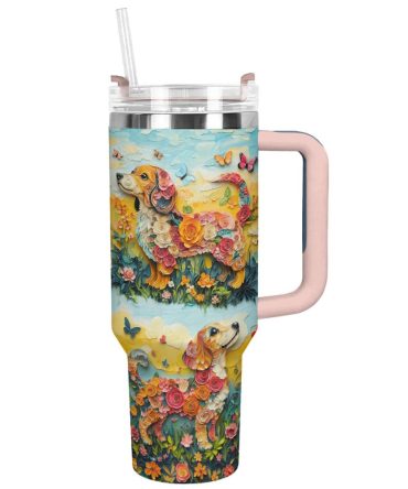 Dachshund Dog Custom Stanley Quencher 40Oz Stainless Steel Tumbler With Handle