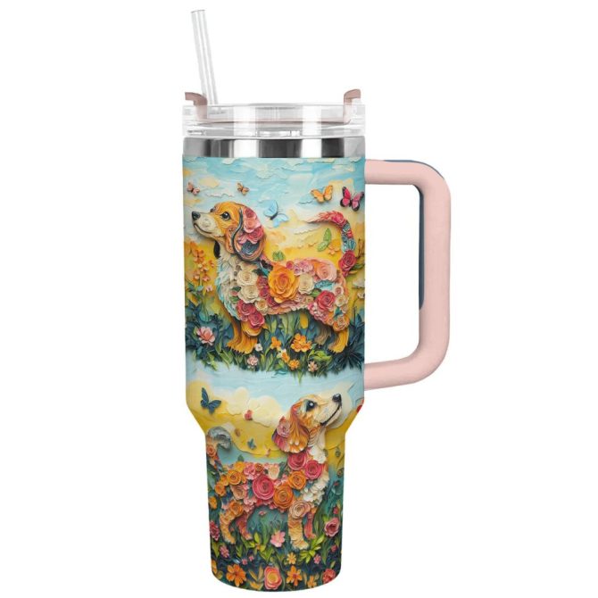 Dachshund Dog Custom Stanley Quencher 40Oz Stainless Steel Tumbler With Handle