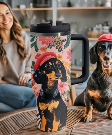 Dachshund Dog Custom Stanley Quencher 40Oz Stainless Steel Tumbler With Handle