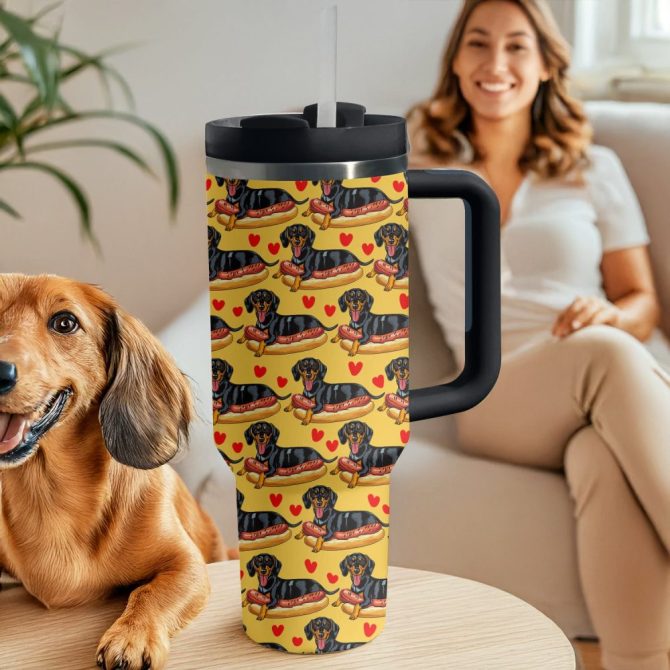 Dachshund Dog Custom Stanley Quencher 40Oz Stainless Steel Tumbler With Handle - Image 2