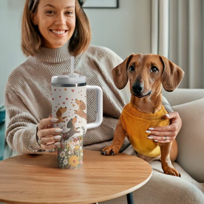 Dachshund Dog Custom Stanley Quencher 40Oz Stainless Steel Tumbler With Handle - Image 2