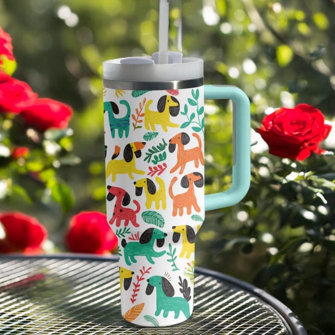 Dachshund Dog Custom Stanley Quencher 40Oz Stainless Steel Tumbler With Handle - Image 2
