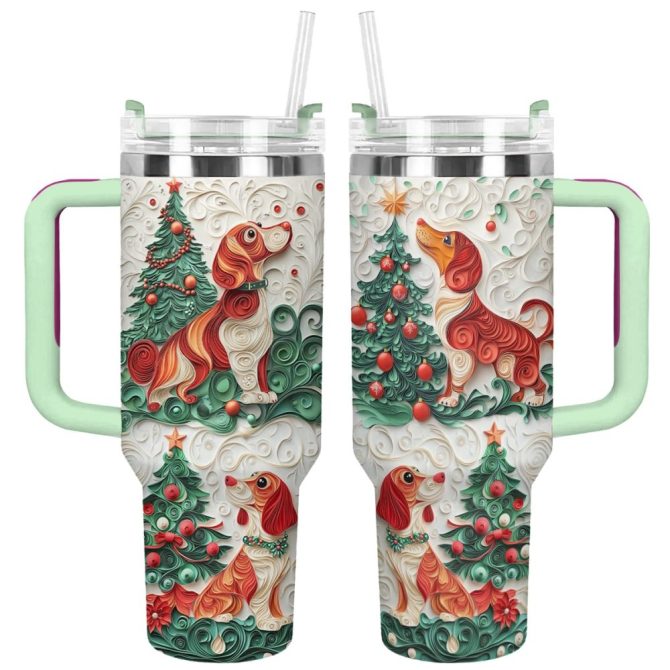 Dachshund Dog Custom Stanley Quencher 40Oz Stainless Steel Tumbler With Handle