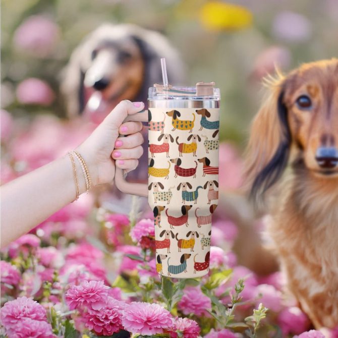 Dachshund Dog Custom Stanley Quencher 40Oz Stainless Steel Tumbler With Handle - Image 4