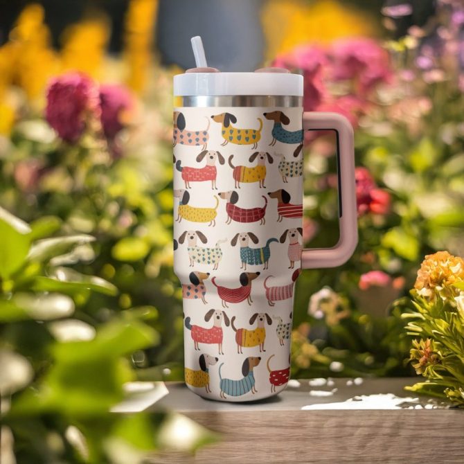 Dachshund Dog Custom Stanley Quencher 40Oz Stainless Steel Tumbler With Handle - Image 2