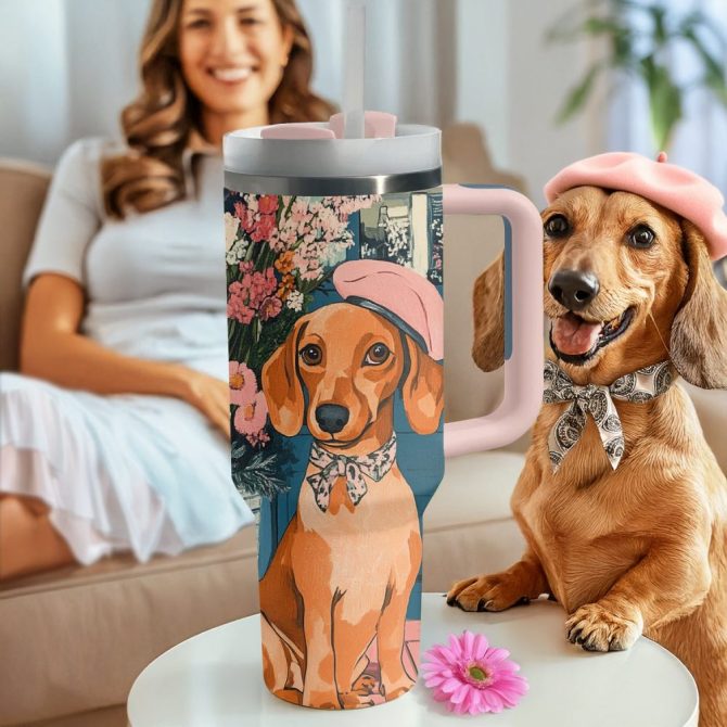 Dachshund Dog Custom Stanley Quencher 40Oz Stainless Steel Tumbler With Handle - Image 2